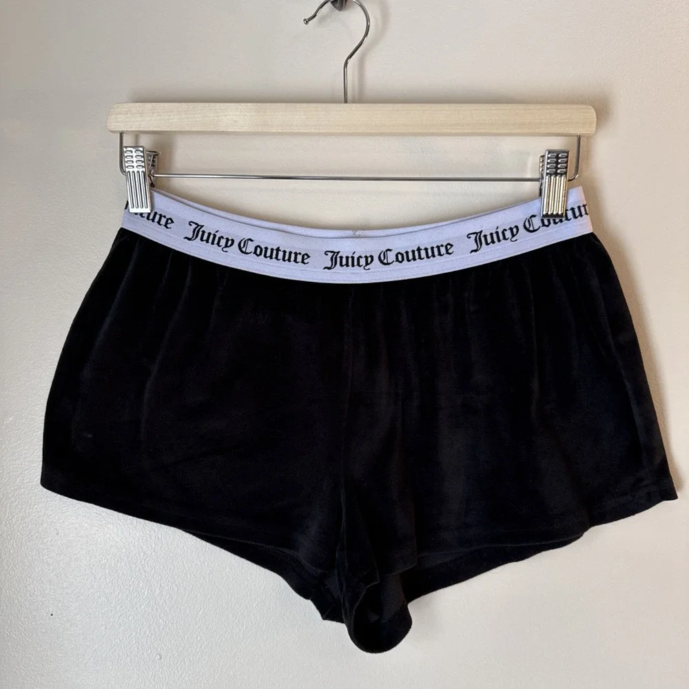 Juicy‎ Couture Sleepwear Booty Shorts Size S Velour Black Rhinestones Y2K Lounge
